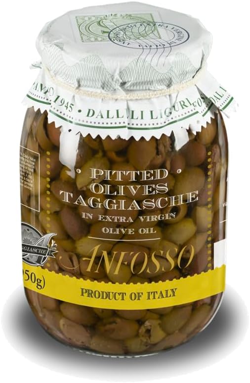 Anfosso Pitted Taggiasca Olives in Extra Virgin Olive Oil – Authentic Italian Delicacy - Glass Jar (950 g / 2 lb 1.5 oz)
