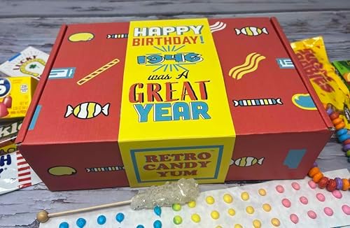 1946 Retro Childhood Candy Gift Basket Box Assortment for 80th Birthday Man or Woman Jr