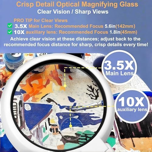 Magnifying Glass with Light and Stand, 3.55 Inch Large Lens with Lightweight Foldable Arm, Illuminated Magnifier with LED & Adjustable Brightness for Seniors Reading, Close Work, Coins, Jewelry
