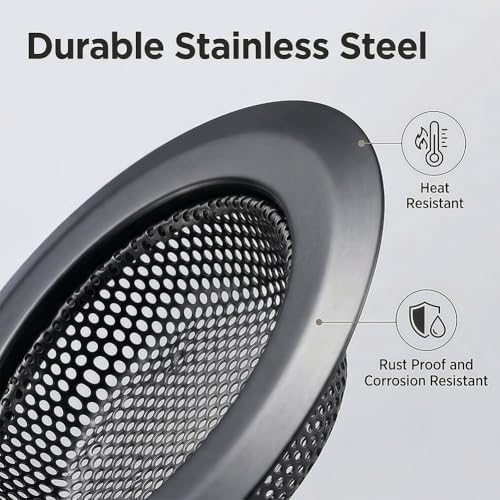 2 Pack - Black Kitchen Sink Strainer, Stainless Steel, Anti-Clogging, Large Wide Rim 4.5 Inch Diameter,Black