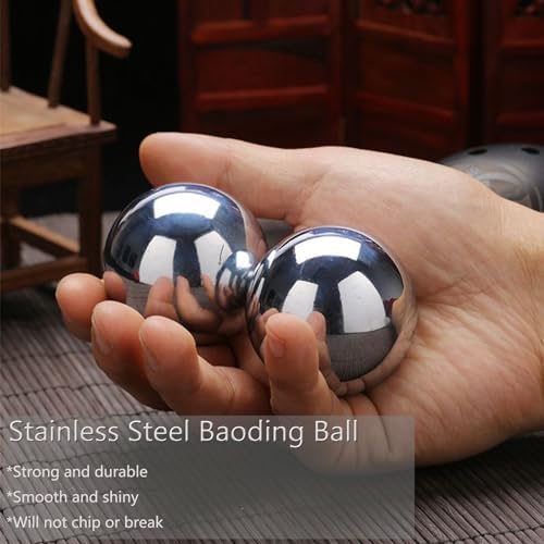 Stainless Steel Baoding Balls Set, 2 Inches Chinese Health Balls, Metal Stress Relief Hand Massage Balls No Chime for Hand Exercise, Hands Therapy