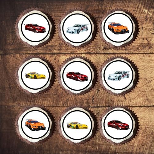 Race Cars Edible Cupcake Toppers, Car Racing Edible Cake Decorations, F1 Racecar Birthday Decorations, Racing Fairy Cake Toppers, 48 x 3cm / 1.18 Inch Wafer Card Discs UNCUT