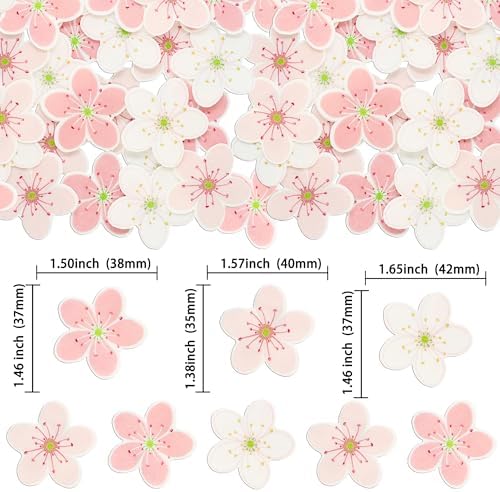 Gyufise 54Pcs Edible Flowers Cake Decorations Pink Edible Cherry Blossoms Cupcake Toppers Wafer Paper Flowers Cupcake Picks for Baby Shower Kids Birthday Party Food Decorations Supplies Multi