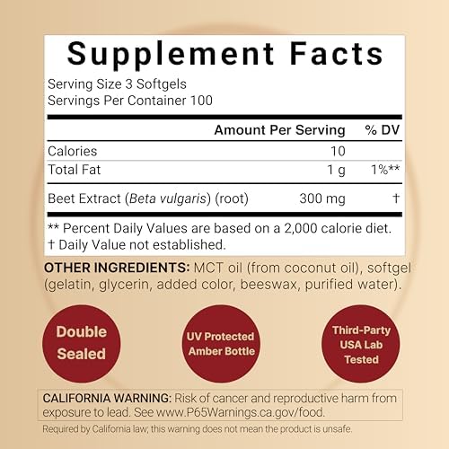 NatureBell Beet Root Extract, 300 Softgels – Max Strength Beet Root Capsules with MCT Oil – High Bioavailability Super Beets Supplement – Fresh Beetroot Extract with Natural Nitrates
