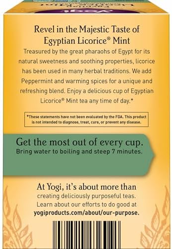 Yogi Tea Egyptian Licorice Mint Tea - 16 Tea Bags per Pack (6 Packs) - Caffeine-Free Organic Tea - Includes Peppermint Leaf, Licorice Root, Cinnamon Bark, Cardamom Pod, Ginger Root & More