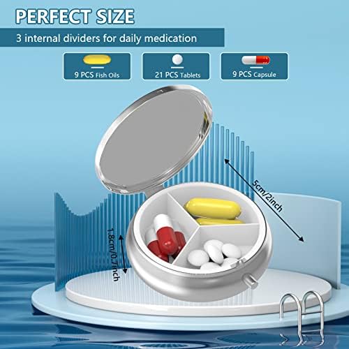 Pill Box 3 Compartment Small Pill Case,Portable for Pocket or Purse Pill Organizer Pill Container Holder to Hold Vitamins, Medication, Fish Oil and Supplements(Mandala Navy Blue)
