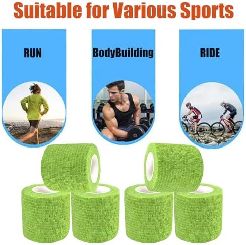 Hysiwen 6 Pack 2" x 5 Yards Self Adhesive Bandage Breathable Cohesive Wrap Self Adherent Vet Tape Self Stick Bandage Wrap for Sports, Athletic, Wrist, Ankle(Green)