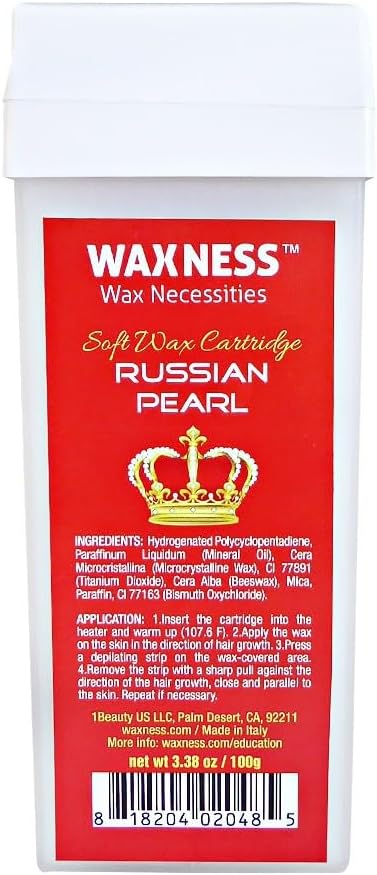 Waxness Russian Pearl Soft Wax Cartridge 3.38 oz (100 g) – Rosin-Free Soft Wax Roll-On with Creamy Texture and Skin Visibility, Professional Use – Made in Italy