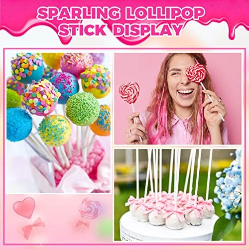 300Pcs Lollipop Sticks and Wrappers Kit, 100Pcs 6IN Cake Pop Stick, 100pcs Clear Candy Treat Bags Parcel, 100pcs Gold Twist Ties for Lollipops, Candies, Chocolates Cookies