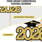 2026 Graduation Cupcake Toppers Picks - 48 PCS Pre-Assembled Gold Glitter Cake Picks, Diploma & Grad Cap Decor Party Supplies for Class Graduation Decorations Gifts