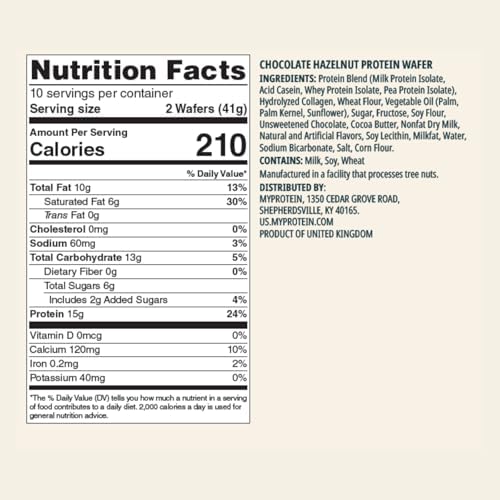 Myprotein Crispy Protein Wafers | 15g Protein | Box of 10 | Chocolate Hazelnut | High Protein Snack Bar | Milk & Whey Isolate | Low Sugar