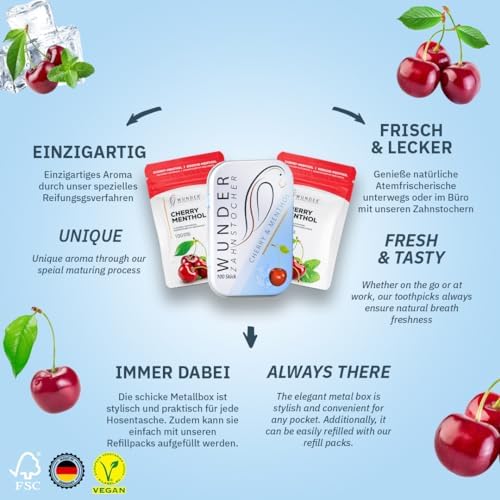 Wonder Toothpicks - Flavored Toothpicks (3-Pack) - Chewing Gum Plastic-Free - Stop Nail Biting - Fresh Breath with Flavoured toothpicks - Teeth Cleaning to go - Sugar-Free, Vegan