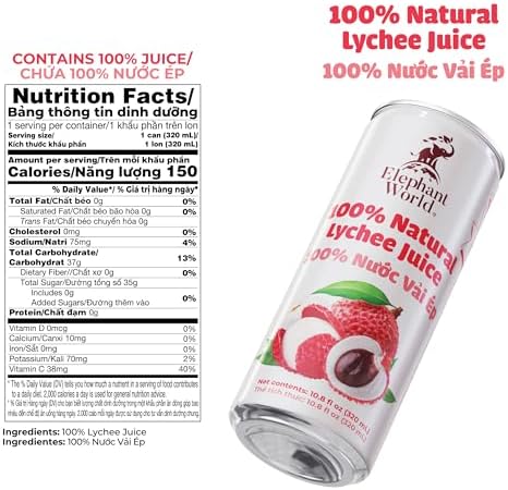 Elephant World 100% Natural Lychee Juice | NON GMO | 10.8 oz (Pack of 12), Lychee
