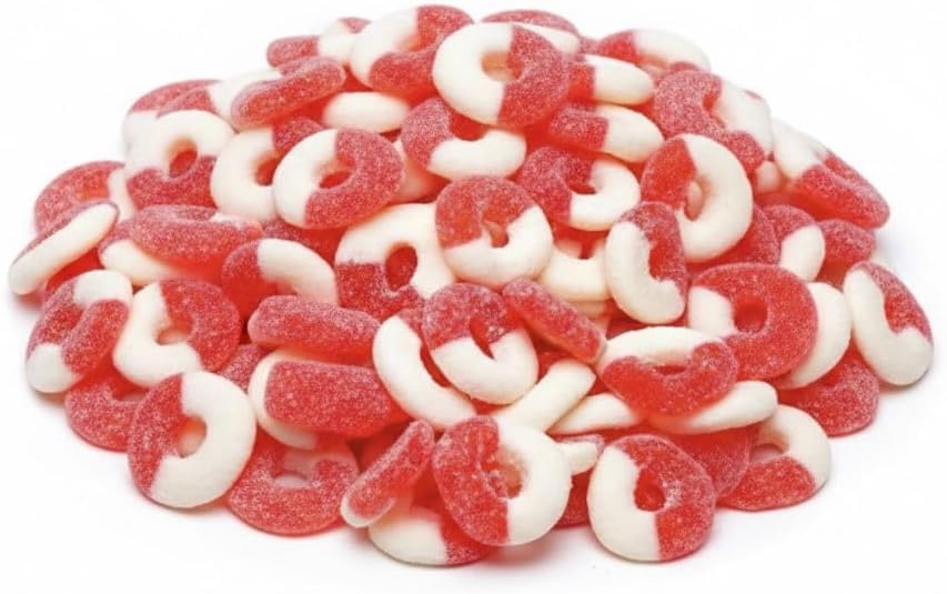 SweetGlob Gummy Rings Fruit Flavor Soft & Chewy Gummy Candy Perfect for Parties, Candy Buffets, and Toppings (Red Cherry, 1 Pound)