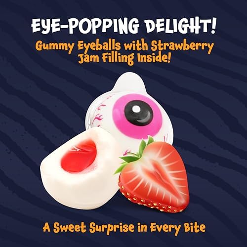 Eyeballs Gummy Candy - 19 Ounce Jar (30 Count) - Strawberry Jam Filled Center - Individually Wrapped Candy - Fun Party Favors - Spooky Gummies by Funtasty