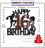 Tivurcia American Football Happy 16th Birthday Cake Topper, Glitter Touchdown Football Sports Theme 16 Years Old Birthday Party Decorations Supplies for Boy