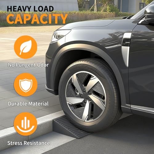 5" Rise 2pack Rubber Curb Ramps for Wheelchair Threshold Driveway Doorway Shed, Truck Car Motorcycle Bike Cart Lawn Mowers Angled Step Entry in Ramp, 7000lbs Heavy Duty Powersports Loading Ramp