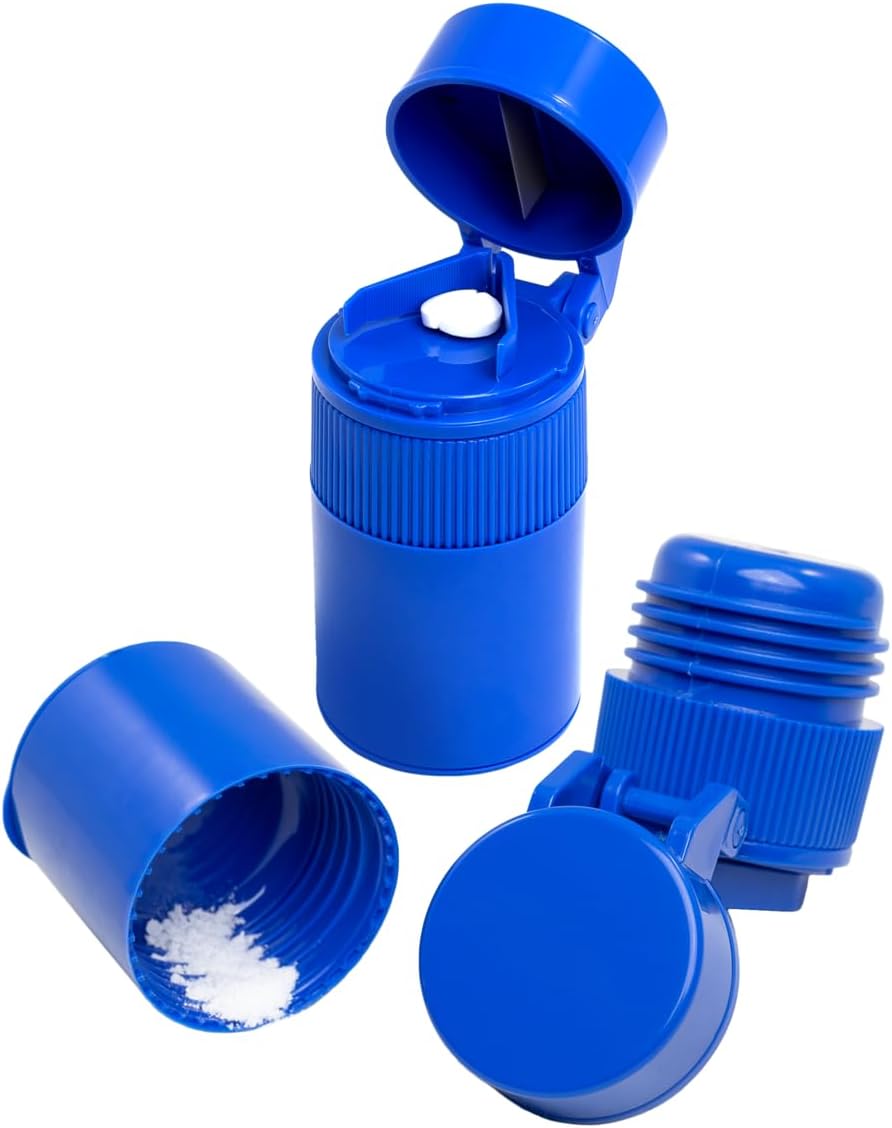 EZY DOSE 3 Compartment Pill Crusher, Cutter and Grinder, Daily Usage, Safely Cut Pills, Vitamins, Tablets, Accurate and Easy Cutting, Stainless Steel Blade, Removable Drinking Cup, Blue, BPA Free