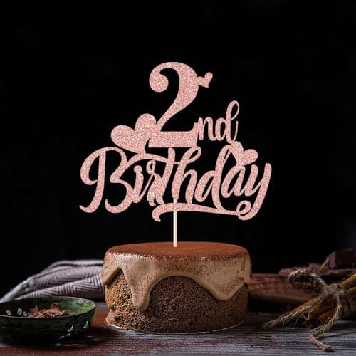 Happy 2nd Birthday Cake Topper,Second Birthday Decorations,Anniversary Party/Boy or Girl Two Year Old Bday Party Decoration Supplies