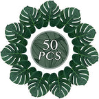 ATFL Artificial Palm Leaves,50 Pcs Big Leaf Placemat, Green Palm Leaves Party Decorations,Tropical Table Decor, Hawaiian Leaves Decor,Safari Leaves Decoration