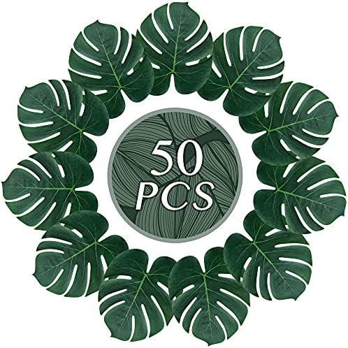 ATFL Artificial Palm Leaves,50 Pcs Big Leaf Placemat, Green Palm Leaves Party Decorations,Tropical Table Decor, Hawaiian Leaves Decor,Safari Leaves Decoration