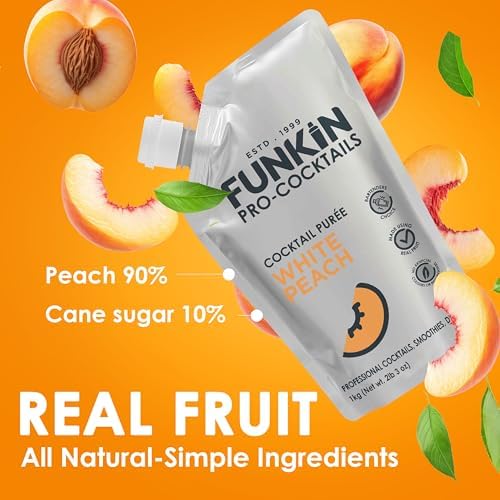 Funkin Fruit Puree | Real Fruit, Simple Ingredient, Natural Mixer for Cocktails, Drinks, Smoothies | Vegan, Non-GMO, Gluten-Free (2.2 lbs) (White Peach)