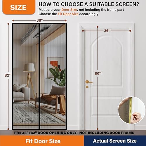 Magnetic Screen Door,Self Sealing Magnets, Easy Install Screen Doors with Magnets,Pet & Kid Friendly- Fits Doors up to 36 x 80 Inches White
