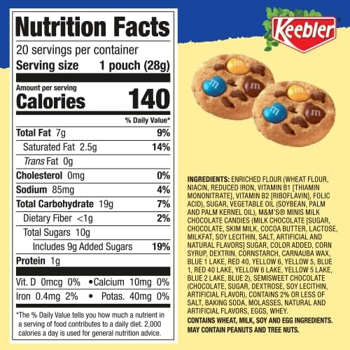Keebler On-the-Go Rainbow Chips Deluxe Cookies | Individually Wrapped, Mini Chocolate Chip Keebler Cookies with Real M&M's | Rainbow Mini Cookies, Travel Snacks | 20 Cookie Bags, 20 oz Box