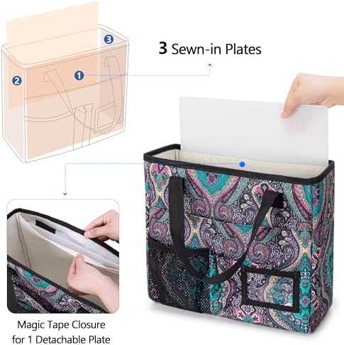 LoDrid Collapsible File Tote Bag with Handles, Portable File Organizer Box with 3 Built-in Boards for Letter Size Files, Document Storage Case for Office, Home, Travel, Totem, Bag Only, LD06002