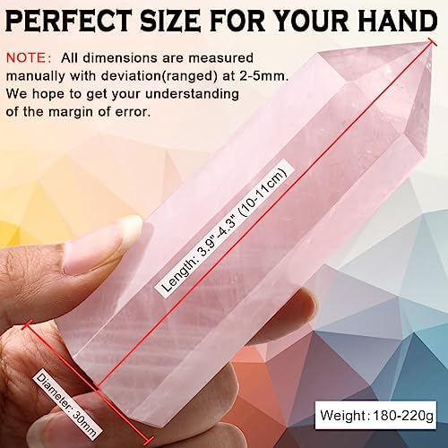 CASMON Large Healing Crystal Wands 3.9"-4.3"(10-11cm), Natural Rose Quartz Obelisk Crystal Tower Stone, 6 Faceted Single Healing Crystal Point for Reiki Chakra Meditation Therapy (1PC)