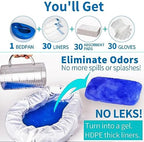 MINIVON Bedpan Set with 30 Disposable Liners, Super Absorbent Pads and Gloves - Pack 30 Count - Bed Pan for Elderly Women Females Bedridden Patients, Bedpan for Men