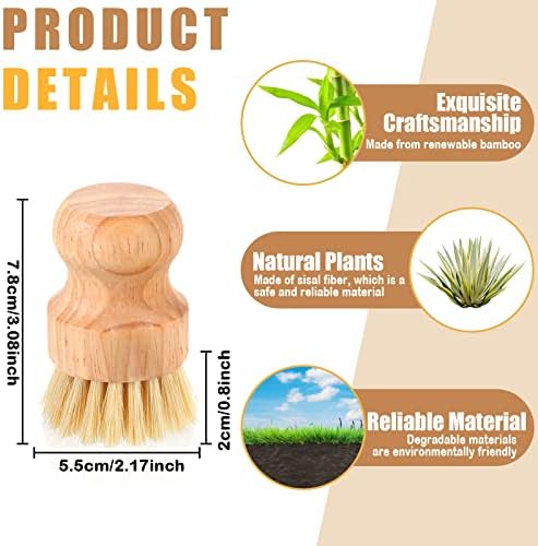 Nuenen 6 Packs Bamboo Dish Scrub Brushes Wooden Scrubbers Set Kitchen Dishwashing Scrubber with Natural Sisal Bristles for Iron Pot Pan Sink(Sisal)