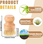 Nuenen 6 Packs Bamboo Dish Scrub Brushes Wooden Scrubbers Set Kitchen Dishwashing Scrubber with Natural Sisal Bristles for Iron Pot Pan Sink(Sisal)