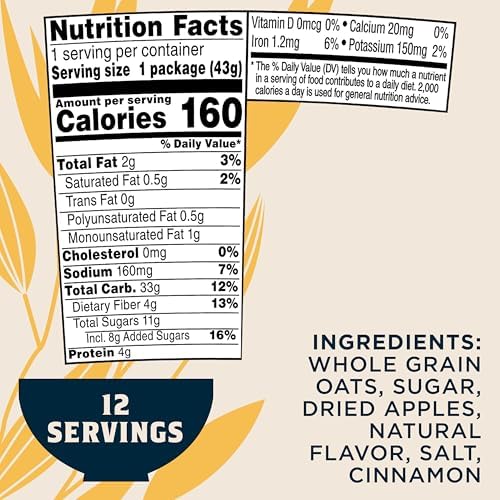 Quaker Instant Oatmeal Express Cups, Apples & Cinnamon, 1.51 Ounce (Pack of 12)