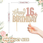 Happy 16th Birthday Gold & Pink Rhinestone Cake Topper - Cheers to 16 Years Old Sixteen Bday Metal Sparkly Cake Centerpieces Topper Decorations Sign.