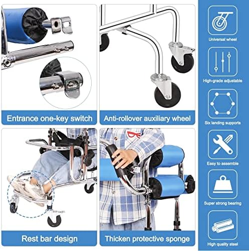 6-Wheels Walkers Disabled Children Cerebral Palsy Disabled Kids Walker, Upgrade Double Cushion Auxiliary Equipment Rehabilitation Standing Walking Aid for Lower Limb Training and Assis