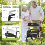 Aojin Rollator Walker for Seniors with Seat, Lightweight & Foldable, 8" All-Terrain Wheels, 18" Big Seat, 6-Level Adjustable Height Rolling Walker, 350 lb Capacity, Sliver
