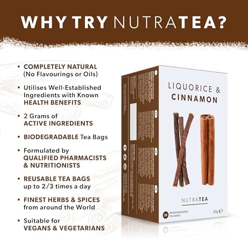 Nutra Tea - Liquorice & Cinnamon Tea | Licorice Tea | Cinnamon Tea - 60 Tea Bags - Herbal Tea - (3 Pack)