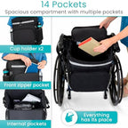 Vive XL Wheelchair Backpack for Seniors - Wheel Chair Bag for Storage & Accessories, Basket Organizer for Adults, Pouch to Hang on Scooters, Waterproof - Largest Wheelchair Storage Available