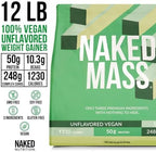 NAKED Vegan Mass - Natural Vegan Weight Gainer Protein Powder - 1,230 Calories, NSF Certified, Non-GMO, Soy & Gluten Free, No Artificial Ingredients - 12LB Bulk - 17 Servings