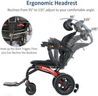 Lightweight Foldable Reclining Wheelchair Ergonimic Transport Chair for Adult Senior with Flip-Up Arm,Park & Brake Anti-Tipper,UP to 330lbs, All Terrain Aluminum Alloy Mobility Aid Reclines 95 to 135°