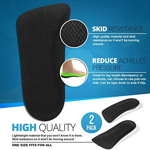 CALTO Half Elevator Insole for Men - 1/2 Inch Height Increase Taller Heel Lift Insert (2 Pack) Black
