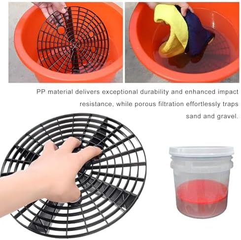 2 PCS Car Wash Bucket Insert, Auto Detail Grit Trap Wash Filter Removes Dirt & Debris, Dirt Guard Insert Fits 12-Inch Diameter or 3-5 Gallon Buckets for Car Detailing Cleaning (Black+Red)