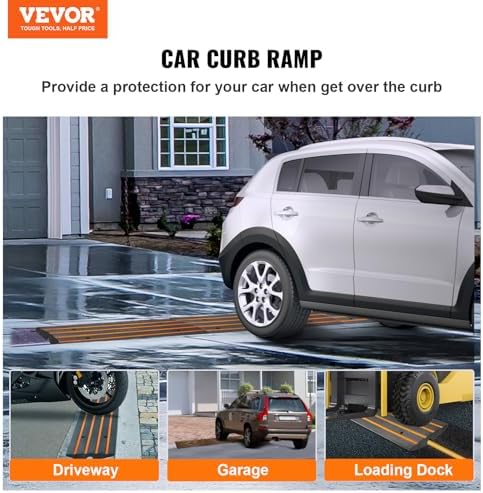 VEVOR Rubber Curb Ramps for Driveway, 2 Pack Threshold Bridge, 33069 lbs Load Capacity, 2.5" Rise, with Reflective Safety Strips, Ideal for Cars, RVs, Scooters and Motorcycles to Prevent Car Scraping