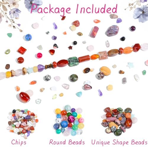 Beads for Jewelry Making, Mixed Bulk Natural Assorted Stone Beads for Crafts Bracelets Earrings Necklace, Semi Precious Gemstone Crystal Assortment Beads for Adults Women (0.5, Pounds)
