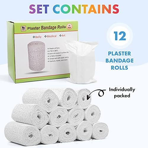 Noe & Malu 12pc Plaster of Paris Rolls - Fast Setting Gauze for Mache, Belly Casting, & Sculptures | Art and Craft Bandages, Wraps, Masks