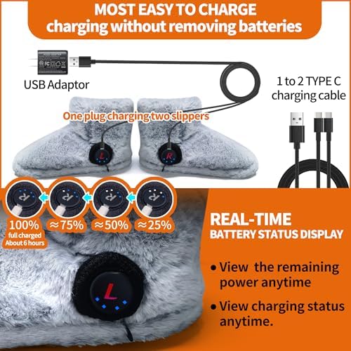 Foot Warmer for Cold Feet, Rechargeable Heated Slippers Women, Graphene Electric Heating Boots Socks Shoes Indoor, Built-in Batteries, Washable,8 Hours Heat, Save Heating Bills