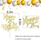 PALASASA 1 PCS Happy 35th Birthday Cake Topper-Gold Glitter Cheers to 35 Years Birthday Cake Pick 35 Fabulous Cake Decoration,Happy 35th Birthday/Anniversary Party Cake Decorations (Gold 35th)