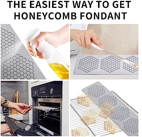 Honeycomb Molds Silicone (2 PCS) Jopgeey Tuile Fondant Molds with Hollow 3D Beehive Candy Lace Silicone Mold for Baking, Polymer Clay, Sugar Craft Dessert Cupcake Cake Decorating