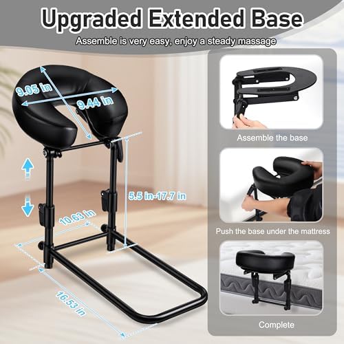 2026 Upgraded Massage Headrest for Bed, Bed Massage Head Holder with Adjustable Height and Angle, Massage Face Cradle for Mattress with Handbag, Face Down Pillow